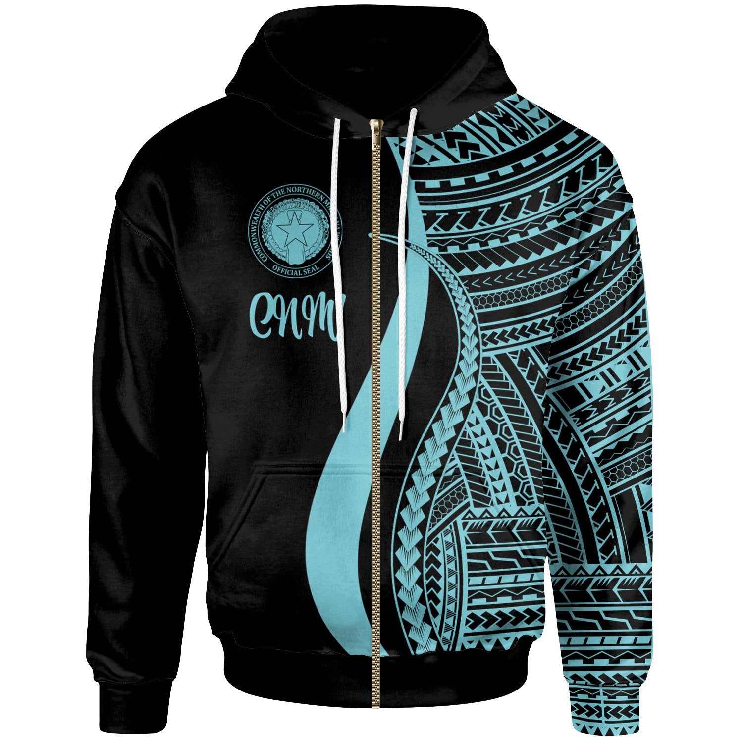 Northern Mariana Islands Zip up Hoodie Turquoise Tentacle Tribal Pattern Unisex Turquoise - Polynesian Pride