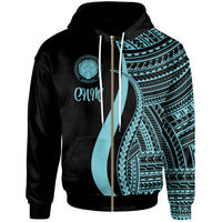 Northern Mariana Islands Zip up Hoodie Turquoise Tentacle Tribal Pattern Unisex Turquoise - Polynesian Pride