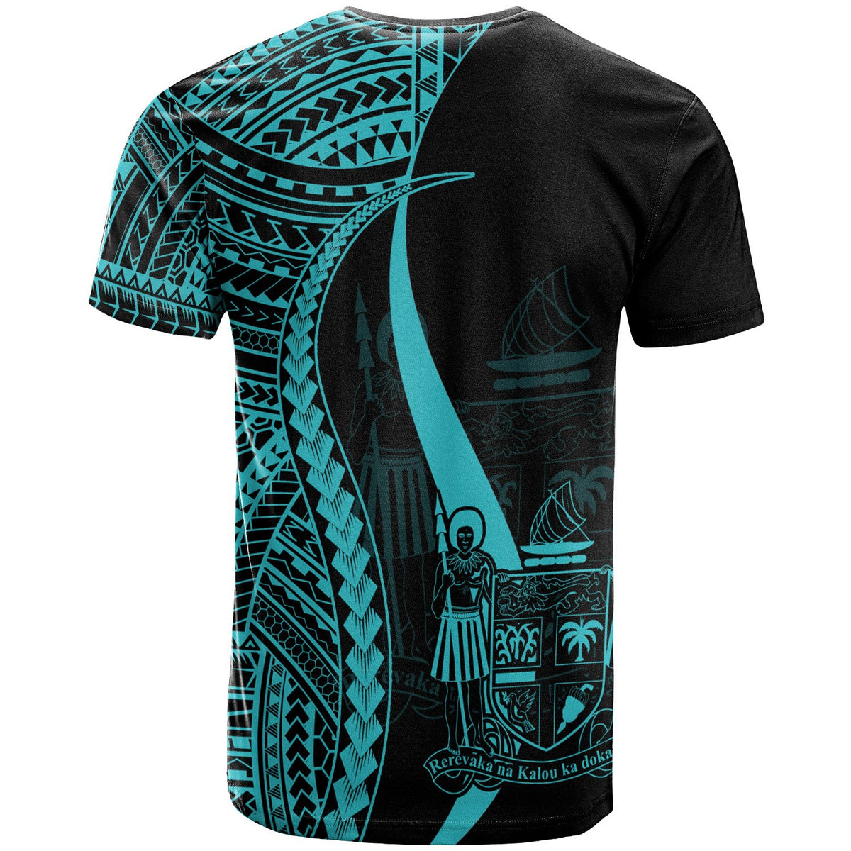 Fiji T Shirt Turquoise Polynesian Tentacle Tribal Pattern Crest - Polynesian Pride