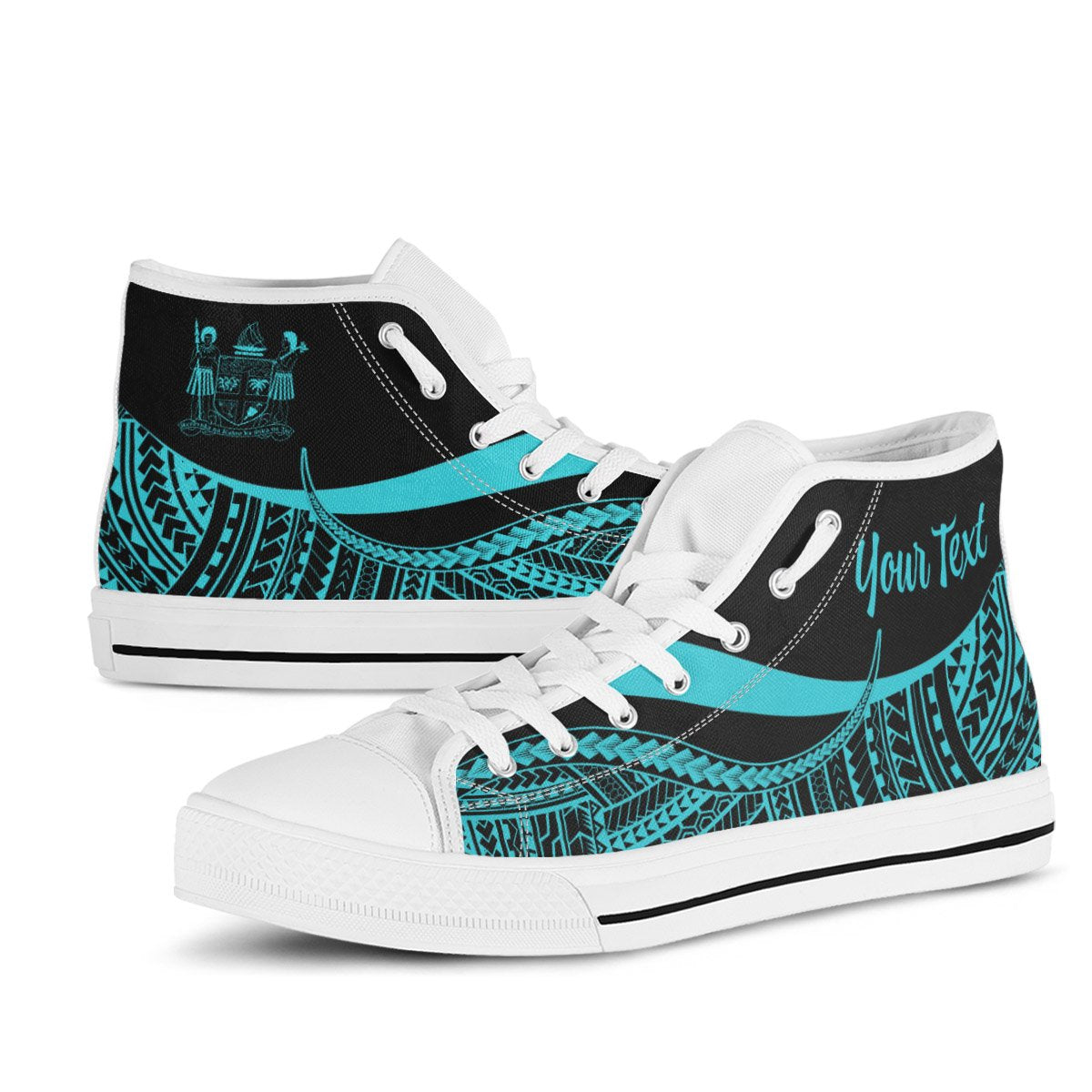Fiji Custom Personalised High Top Shoes Turquoise - Polynesian Tentacle Tribal Pattern Crest - Polynesian Pride