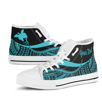 Papua New Guinea Custom Personalised High Top Shoes Turquoise - Polynesian Tentacle Tribal Pattern - Polynesian Pride