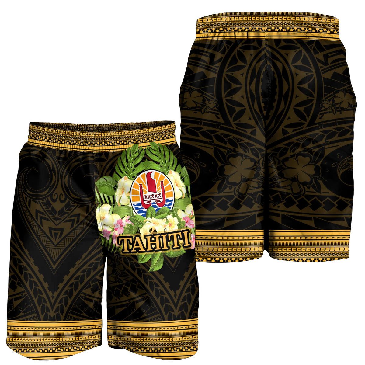 Tahiti Men's Shorts - Polynesian Gold Patterns Collection - Polynesian Pride