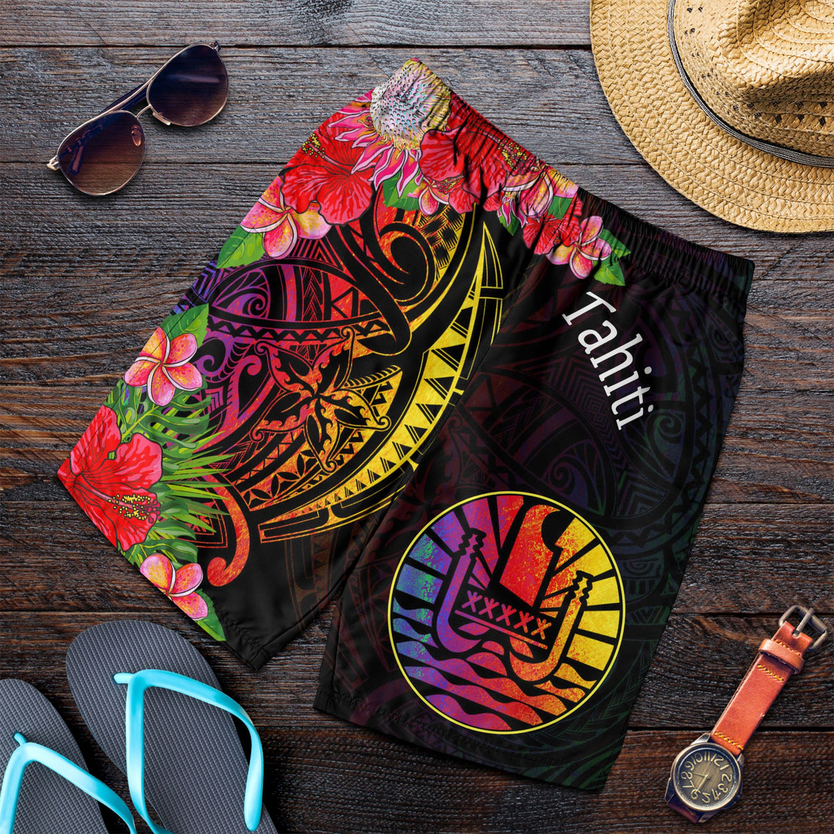 Tahiti Men's Shorts - Tropical Hippie Style - Polynesian Pride