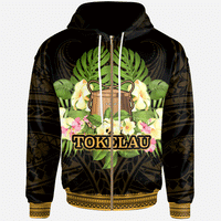 Tokelau Zip Hoodie Polynesian Gold Patterns Collection Unisex Black - Polynesian Pride