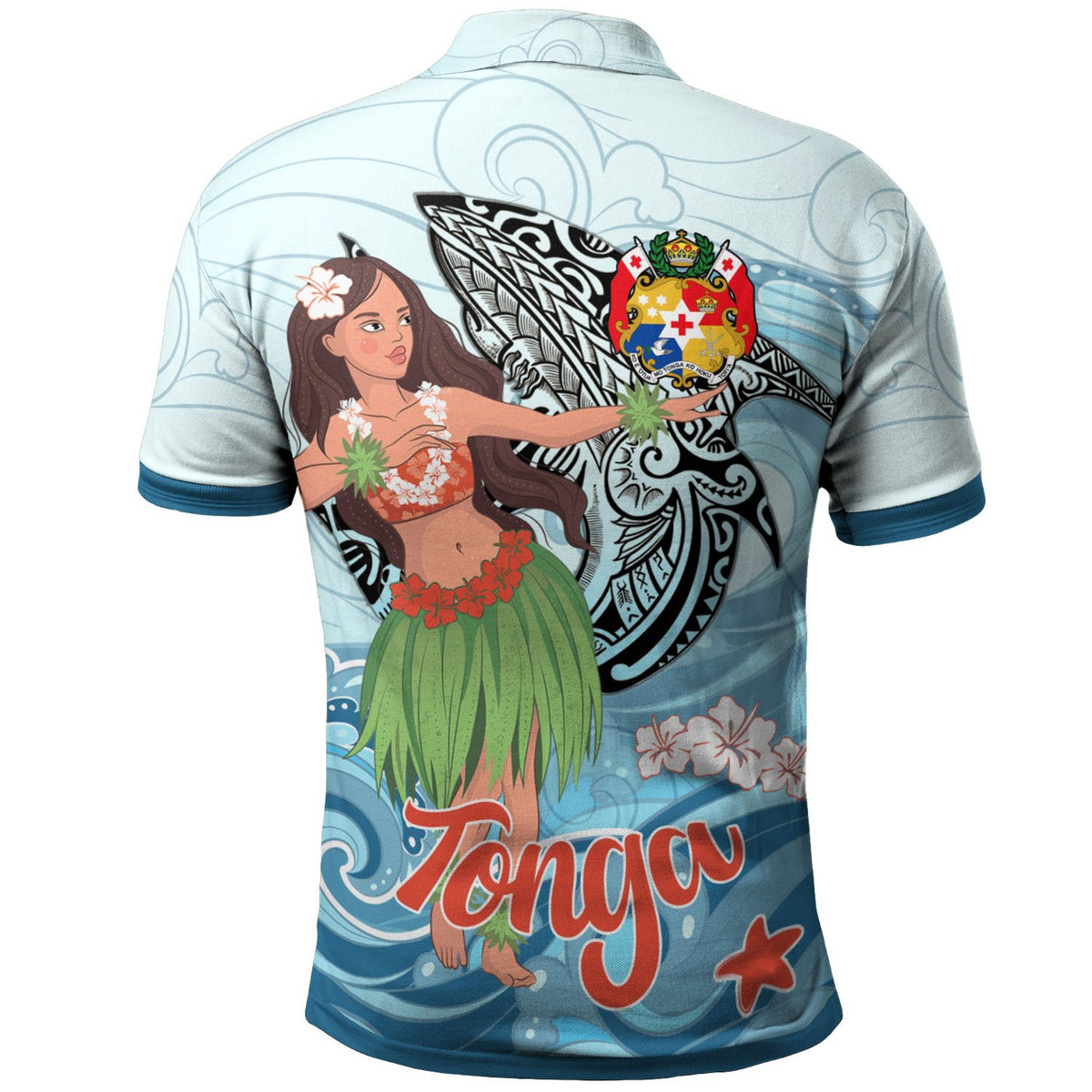 Tonga Polo Shirt Polynesian Girls With Shark - Polynesian Pride
