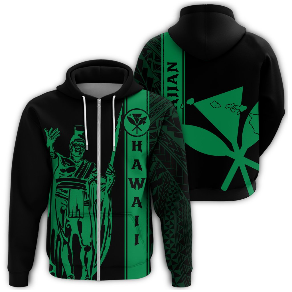 Kanaka Map King Green Zipper Hoodie Edgar Style Unisex Green - Polynesian Pride