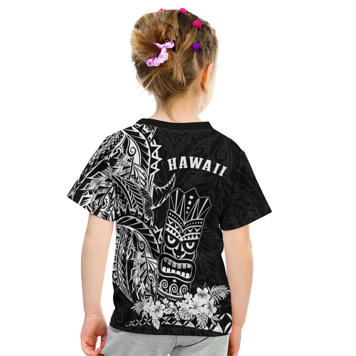 Hawaii Polynesian T Shirt Kid White Tiki Masks Hawaiian LT13 - Polynesian Pride