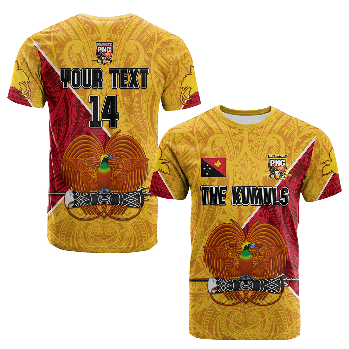 (Custom Text and Number) The Kumuls PNG T Shirt Papua New Guinea Polynesian Dynamic Style LT14 Adult Yellow - Polynesian Pride