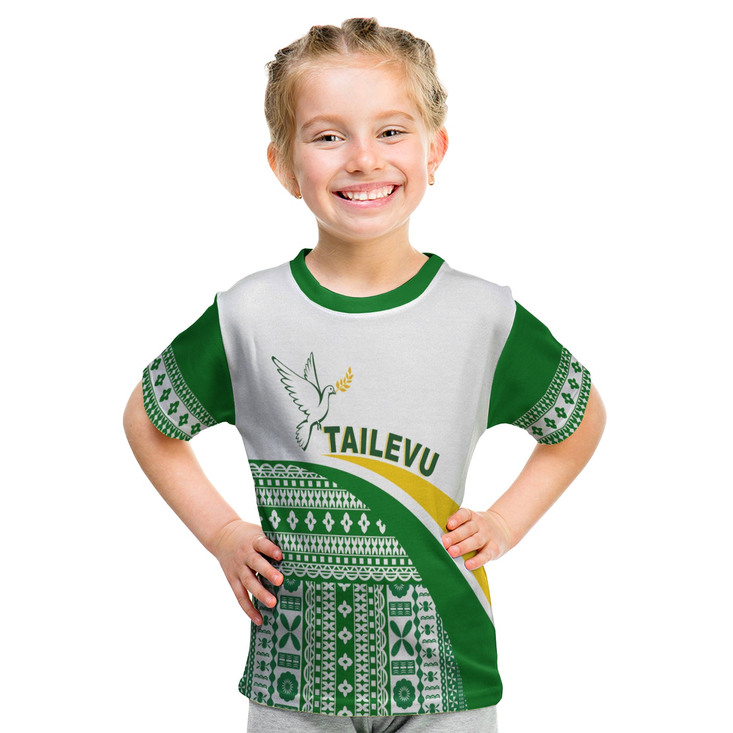 Tailevu Rugby T Shirt Kid Fiji Rugby Tapa Pattern White LT13 - Polynesian Pride