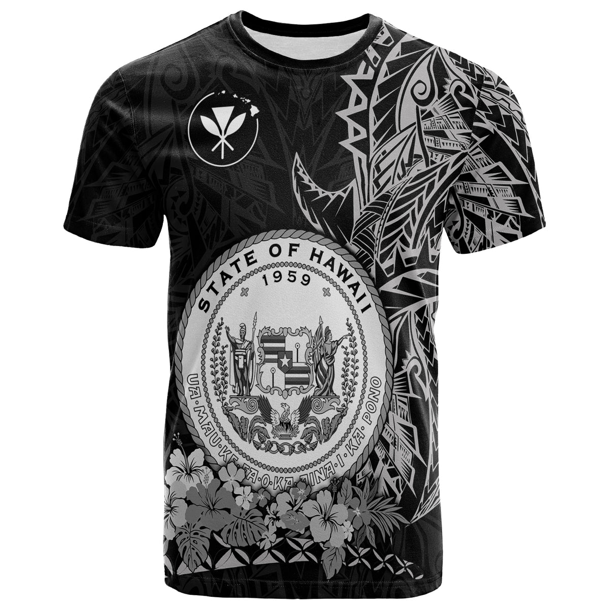 Custom Hawaiian Polynesian T Shirt White Seal of Hawaii LT13 - Polynesian Pride