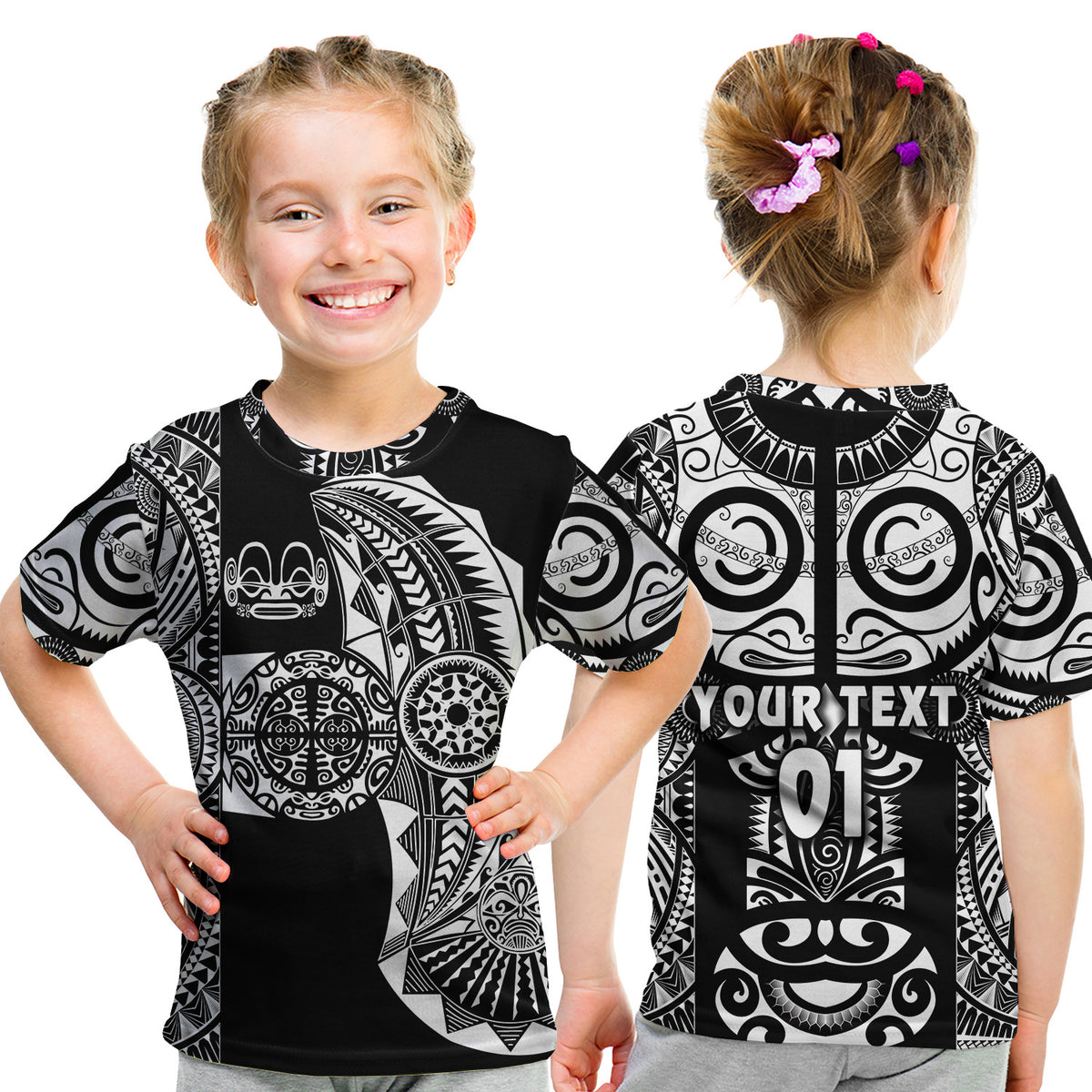 (Custom Personalised) Marquesas Islands T Shirt Kid Marquesan Tattoo Original Style - Black LT8 Youth XL Size14 - Polynesian Pride