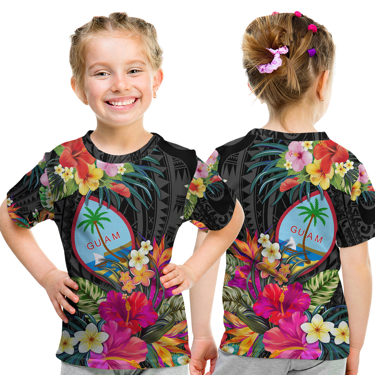 Guam Polynesian T Shirt KID Tropical Flowers - Colorful Vibes LT8 Youth XL Size14 - Polynesian Pride