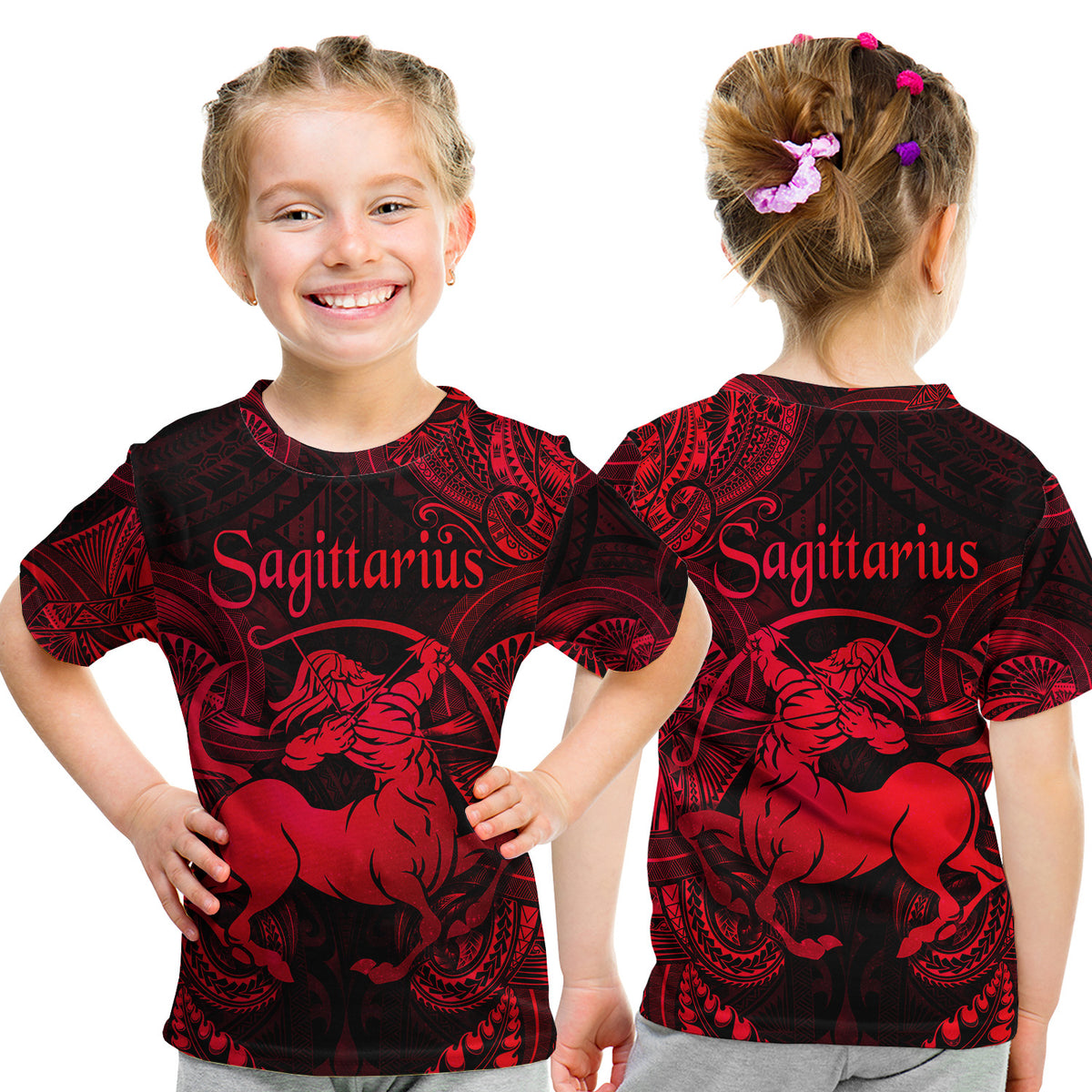 Sagittarius Zodiac Polynesian T Shirt Kid Unique Style - Red LT8 Youth XL Size14 - Polynesian Pride