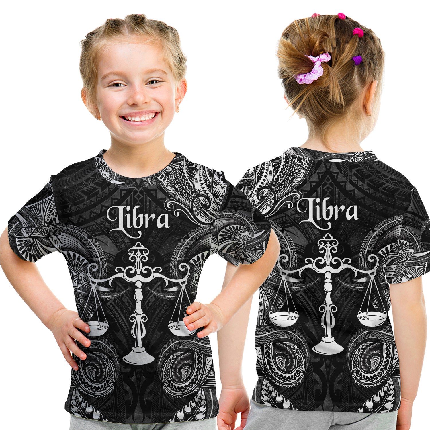 Libra Zodiac Polynesian T Shirt Kid Unique Style - Black LT8 - Polynesian Pride