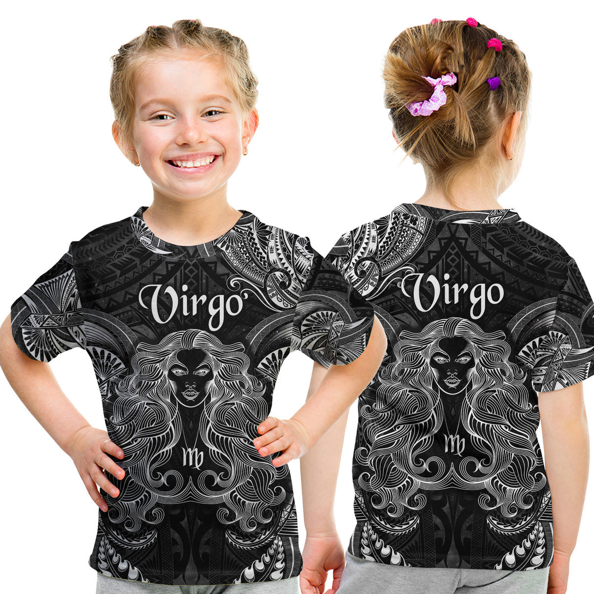 Virgo Zodiac Polynesian T Shirt Kid Unique Style - Black LT8 Youth XL Size14 - Polynesian Pride