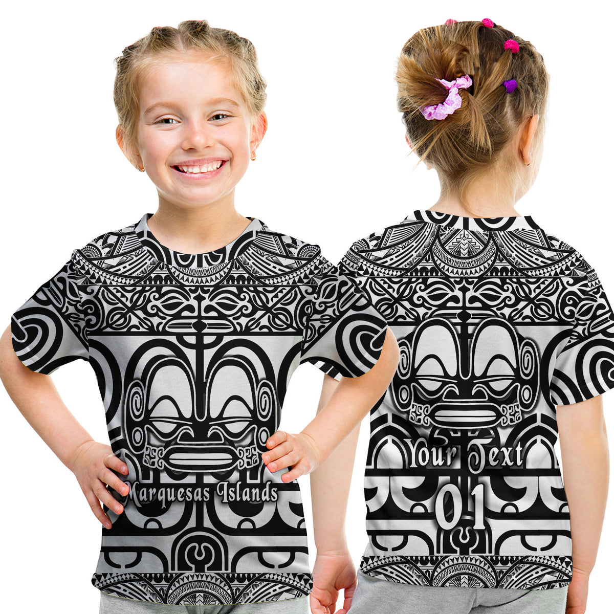 (Custom Personalised) Marquesas Islands T Shirt Kid Marquesan Tattoo Simple Style - Black LT8 Youth XL Size14 - Polynesian Pride