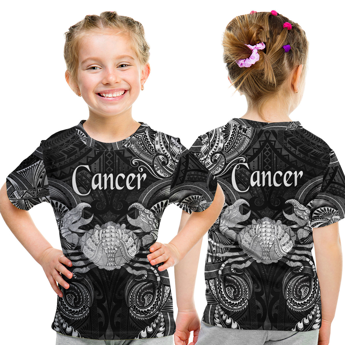 Cancer Zodiac Polynesian T Shirt Kid Unique Style - Black LT8 - Polynesian Pride