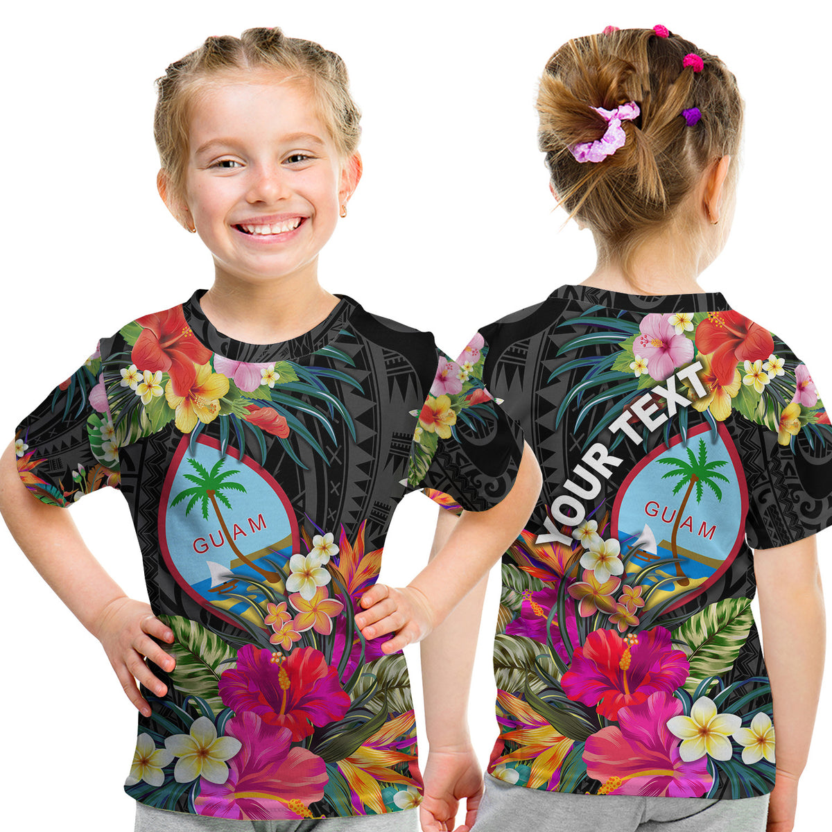 (Custom Personalised) Guam Polynesian T Shirt KID Tropical Flowers - Colorful Vibes LT8 Youth XL Size14 - Polynesian Pride
