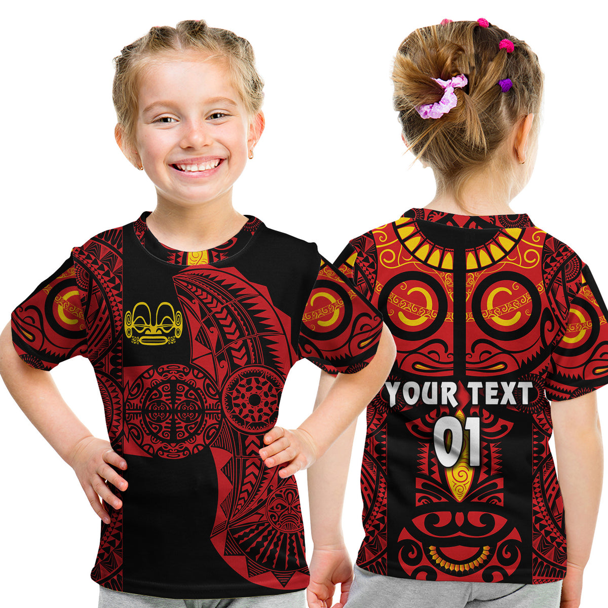 (Custom Personalised) Marquesas Islands T Shirt Kid Marquesan Tattoo Original Style - Red LT8 Youth XL Size14 - Polynesian Pride