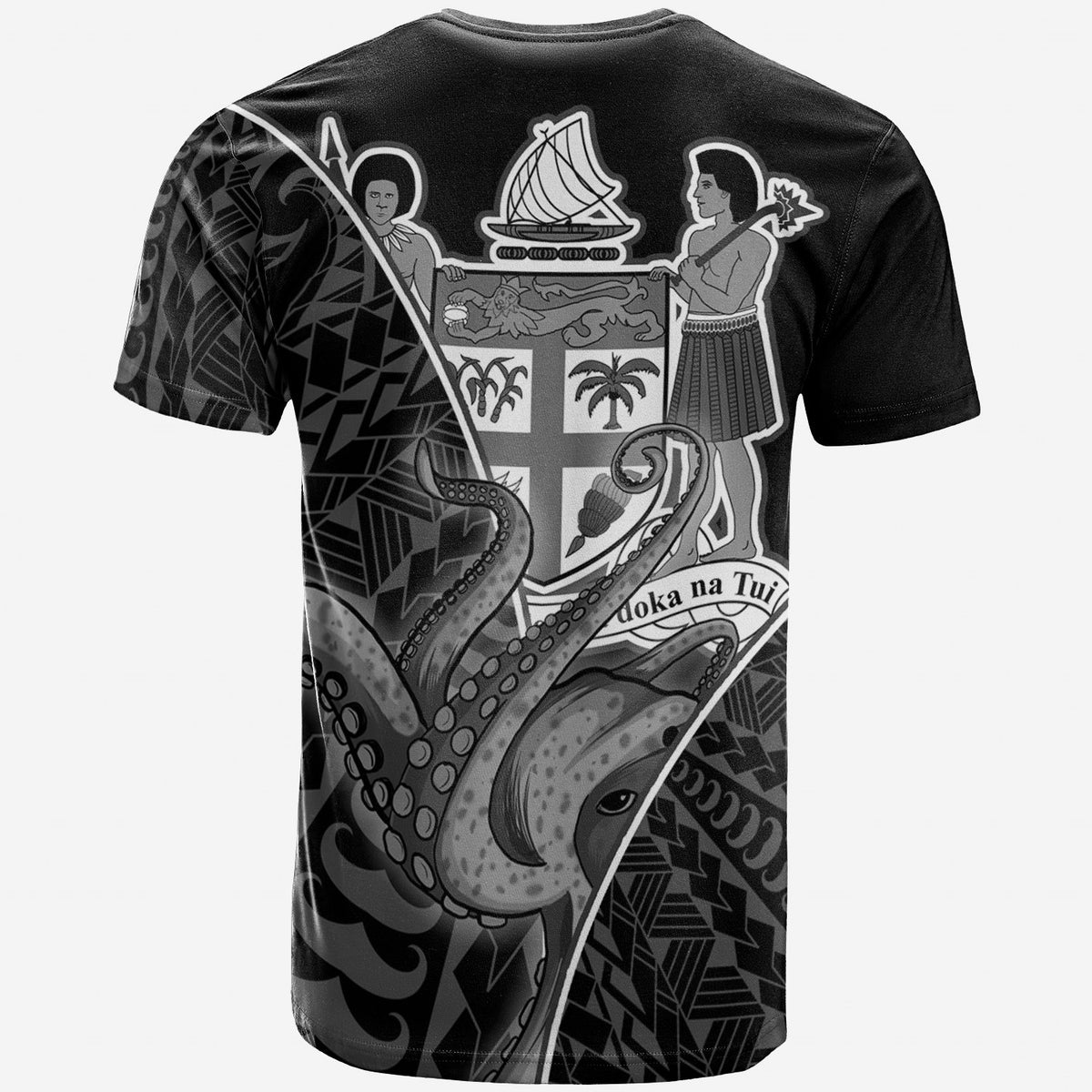 Fiji T Shirt Octopus Style White Color - Polynesian Pride