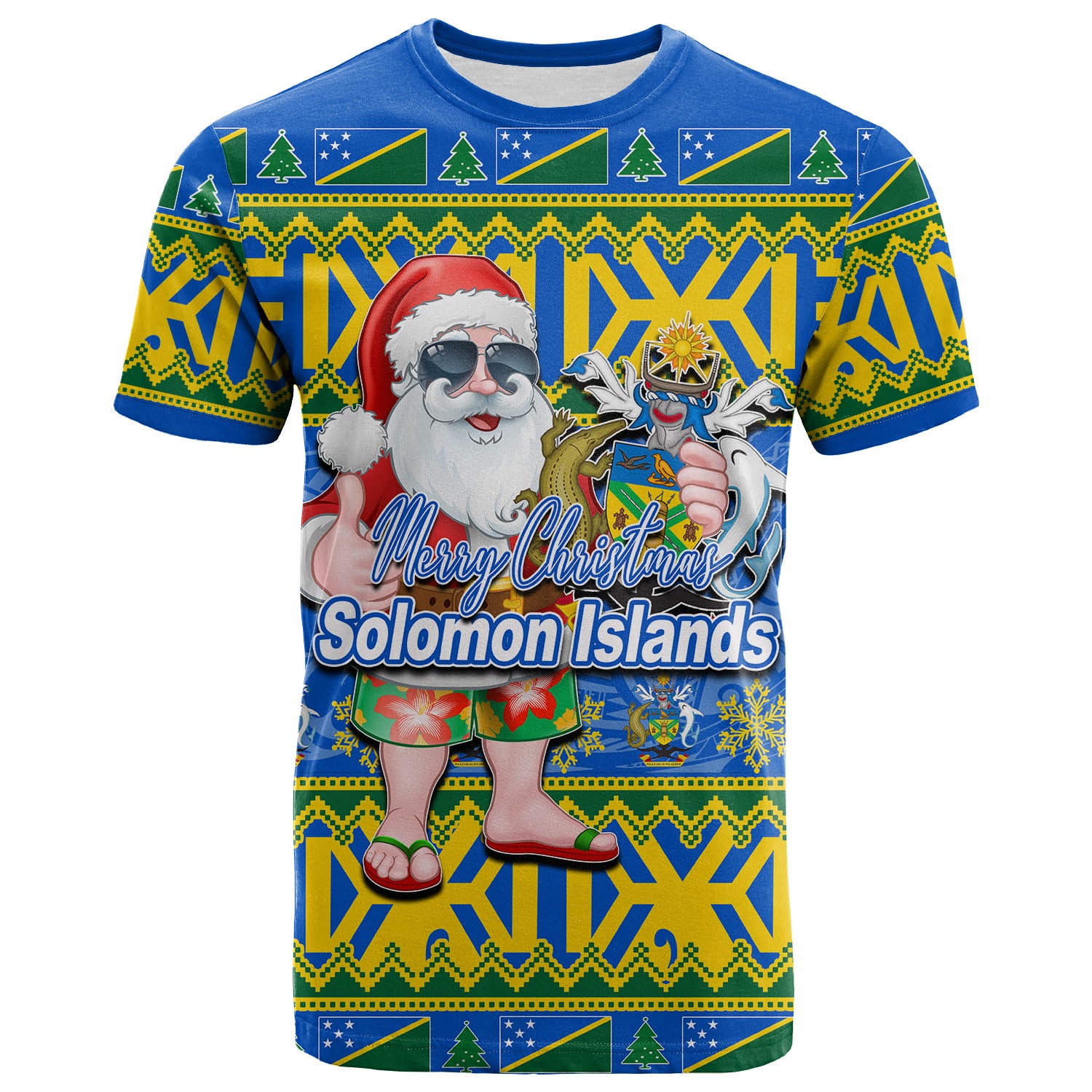Solomon Islands Christmas T Shirt Cool Santa Claus LT6 Unisex Blue - Polynesian Pride