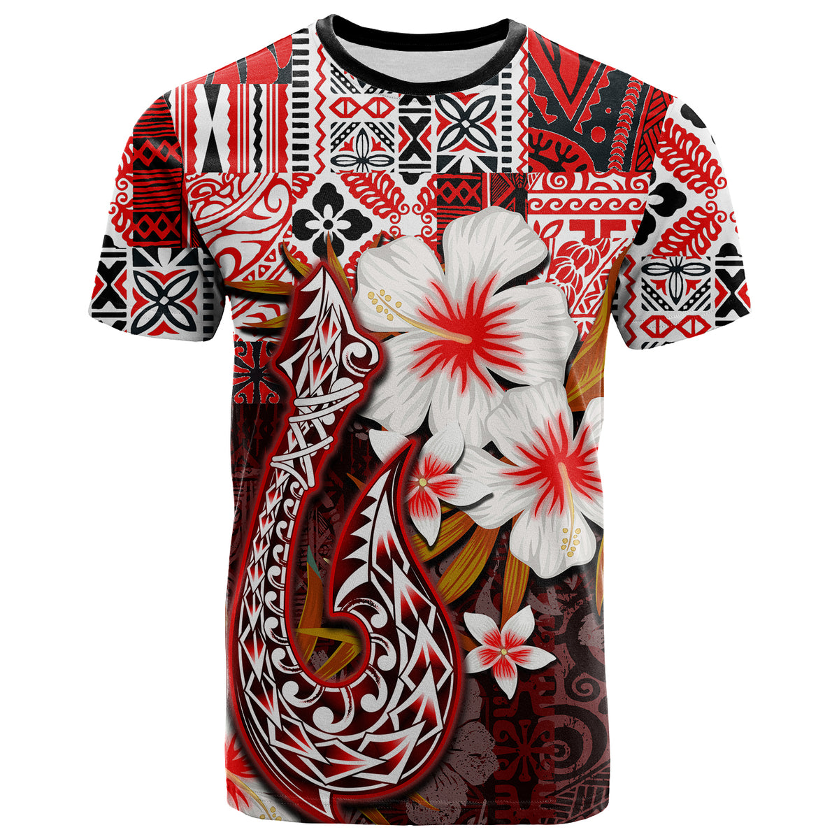 Custom Hawaii Fish Hook T Shirt Red Style LT6 Unisex Red - Polynesian Pride