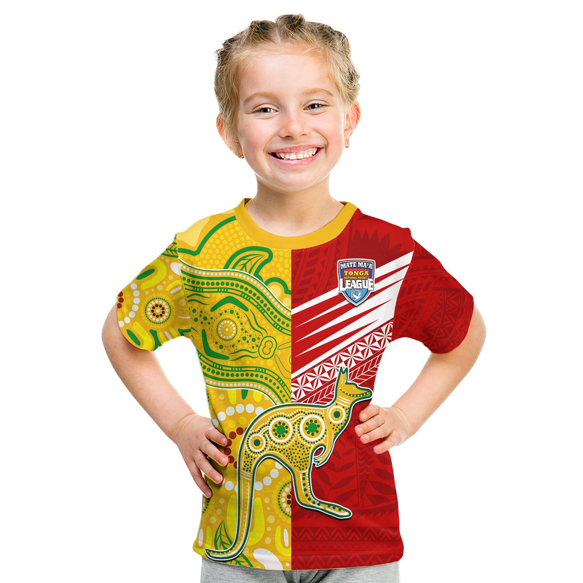 Australia Kangaroos and Mate Maa Tonga T Shirt LT9 - Polynesian Pride