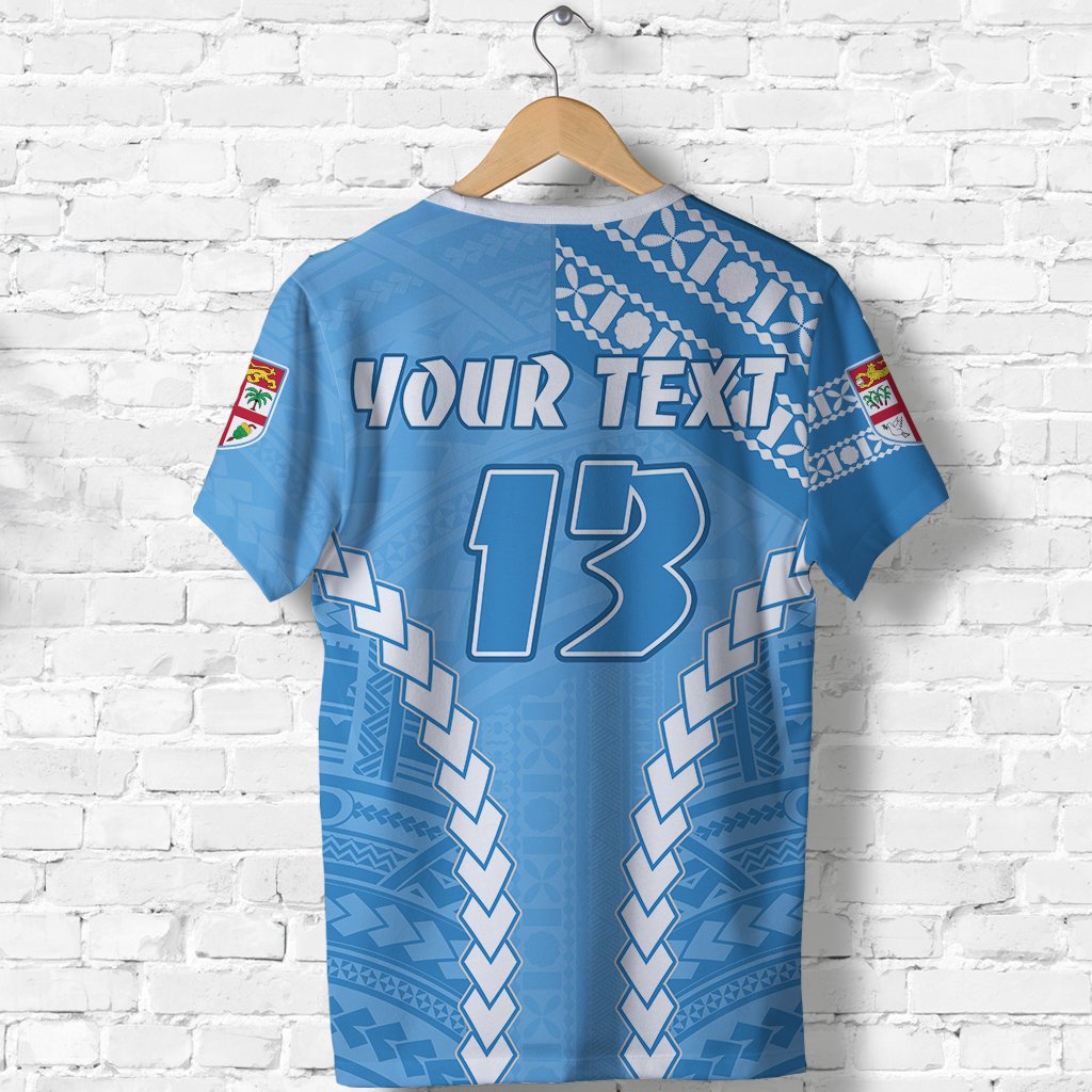 Custom Fiji Rugby T Shirt Fresh Version Blue Custom Text and Number - Polynesian Pride