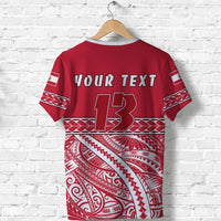 Custom Tahiti Rugby T Shirt Marvelous Version Red Custom Text and Number - Polynesian Pride