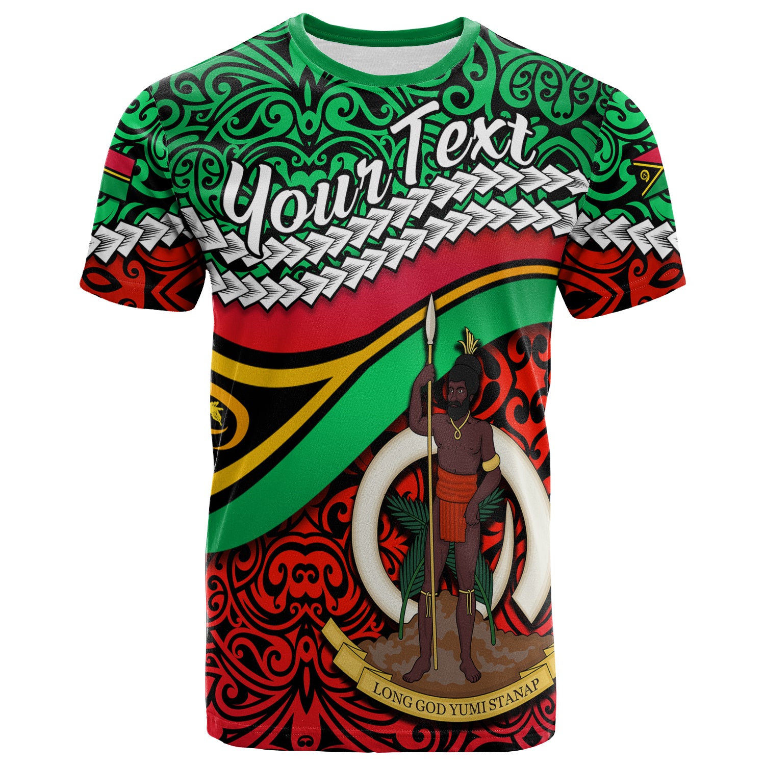Custom Proud Vanuatu T Shirt Pattern Mix Flag LT13 Unisex Green - Polynesian Pride