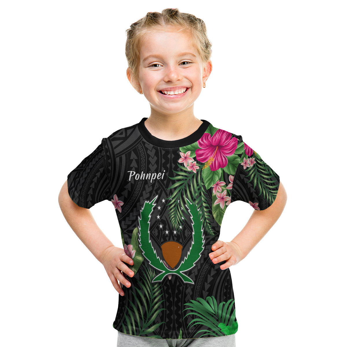 Pohnpei Micronesia T Shirt Kid Tropical Flowers LT13 - Polynesian Pride
