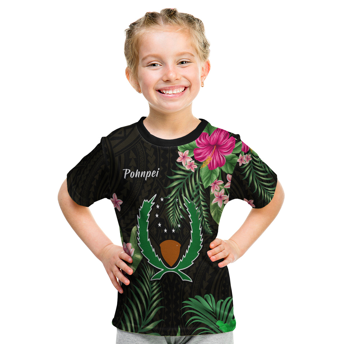 Pohnpei Micronesia Gold T Shirt Kid Tropical Flowers LT13 - Polynesian Pride