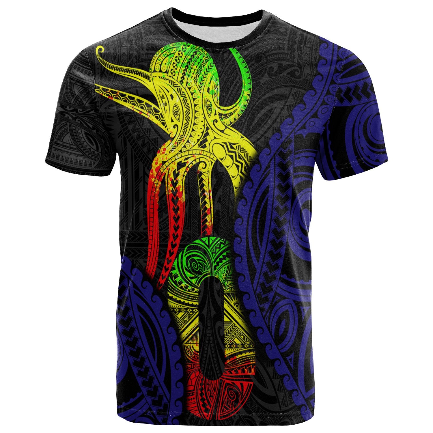 Polynesian T Shirt Polynesian Octopus Number Style Zero Unisex Black - Polynesian Pride