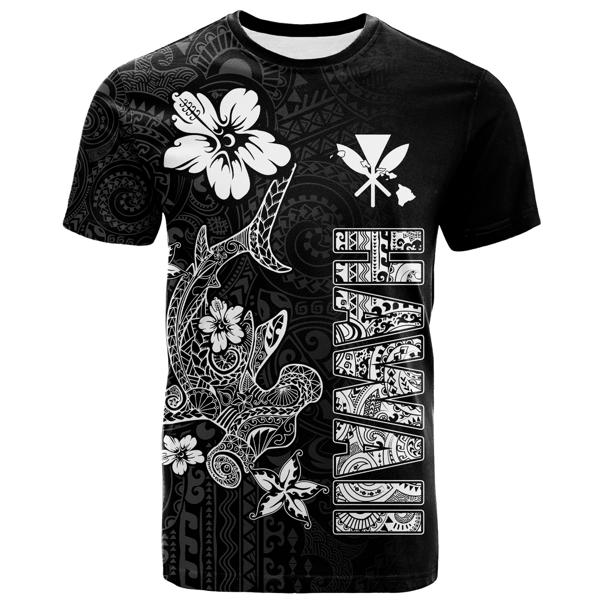 Custom Hawaii Hammerhead Shark Hibiscus Hawaii Pattern T Shirt LT2 - Polynesian Pride