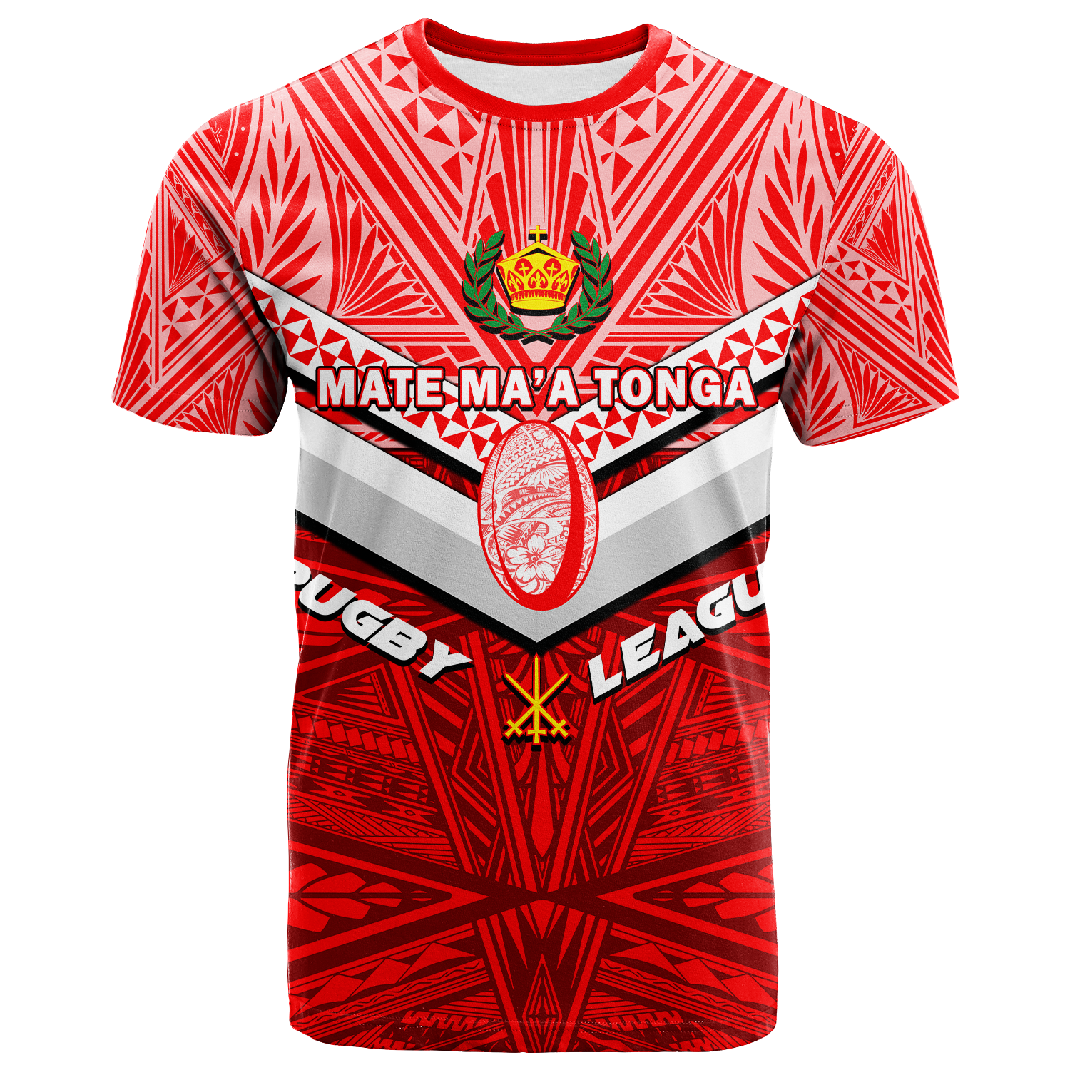 Tonga Rugby Mate Maa Tonga Tapa Pattern T Shirt LT2 RED - Polynesian Pride