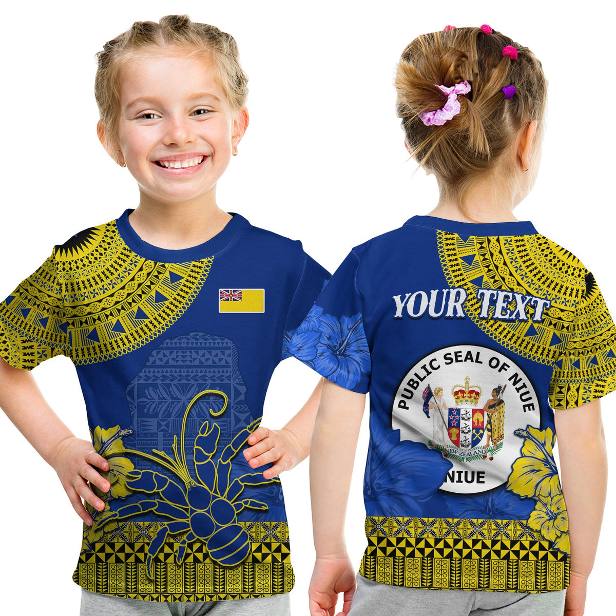 (Custom Personalised) Niue Hiapo T Shirt KID Rock of Polynesia Tapa Niuean Crab Happy Day LT13 Youth XL Size14 - Polynesian Pride