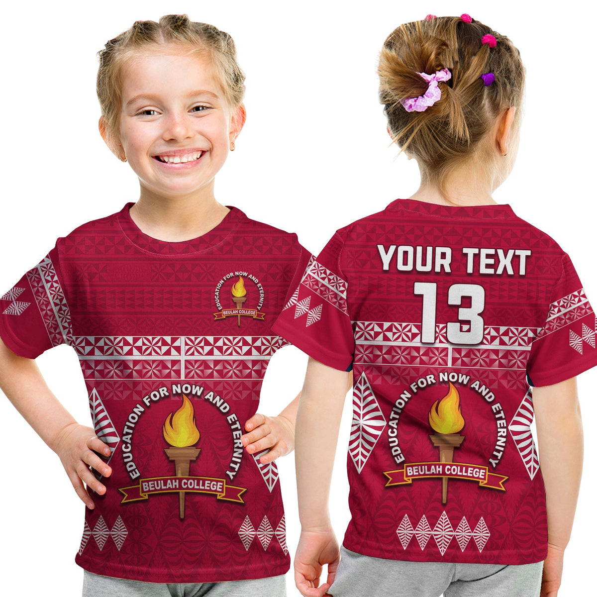 (Custom Text and Number) Beulah College T Shirt Ngatu Pattern Tonga LT13 - Polynesian Pride