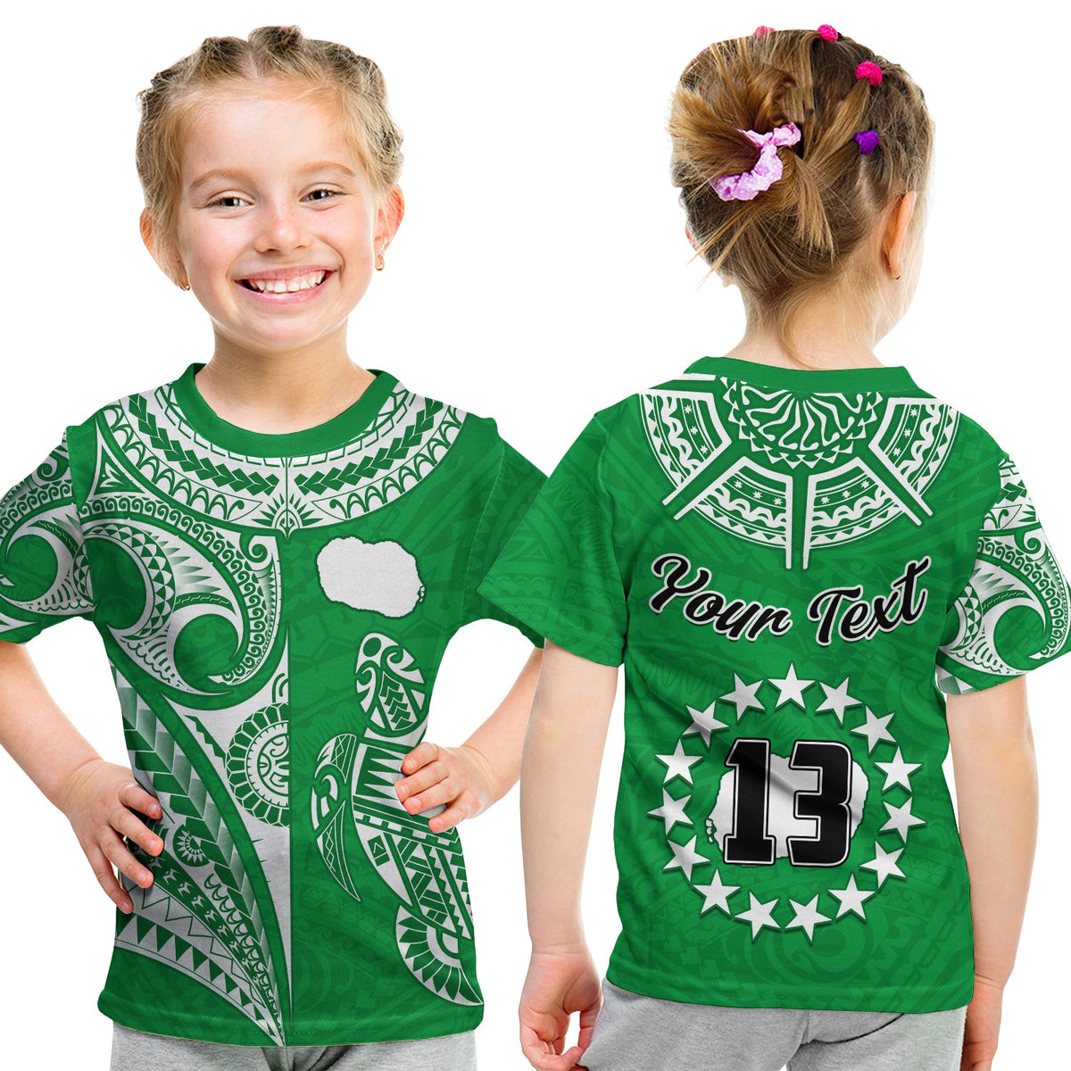 (Custom Text and Number) Rarotonga Cook Islands T Shirt Turtle and Map Style Green LT13 - Polynesian Pride