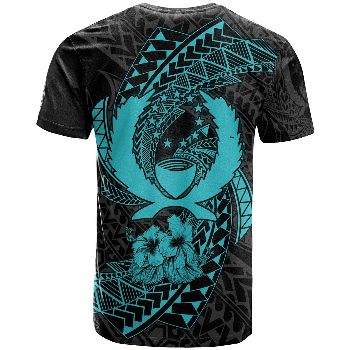 Pohnpei Micronesian T Shirt Turquoise Spiral Pattern Hibiscus - Polynesian Pride