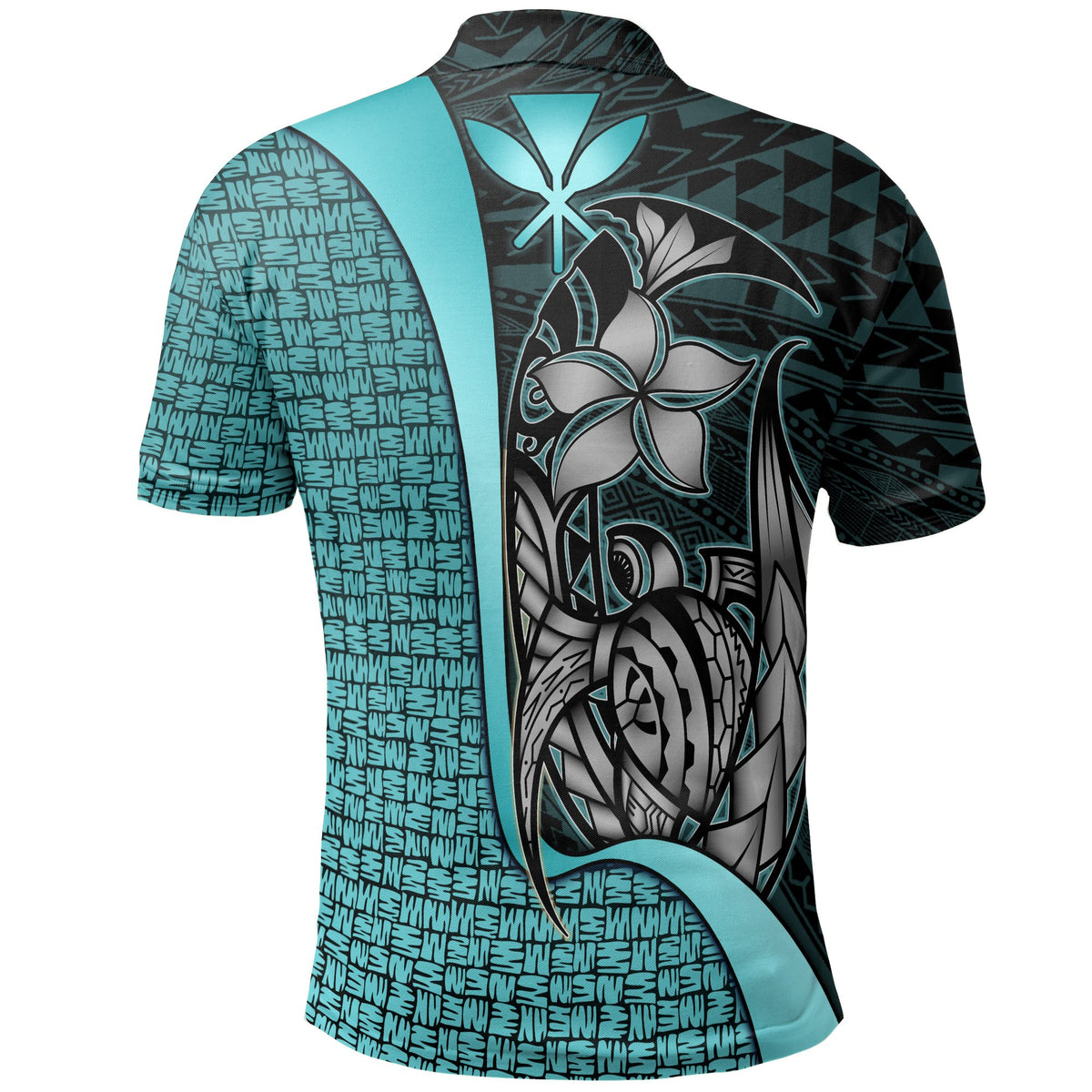 Polynesian Hawaii Polo Shirt Kanaka Maoli Turquoise Turtle with Hook - Polynesian Pride