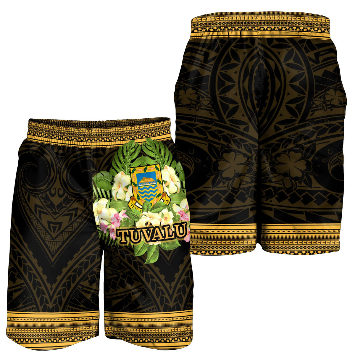 Tuvalu Men's Shorts - Polynesian Gold Patterns Collection - Polynesian Pride