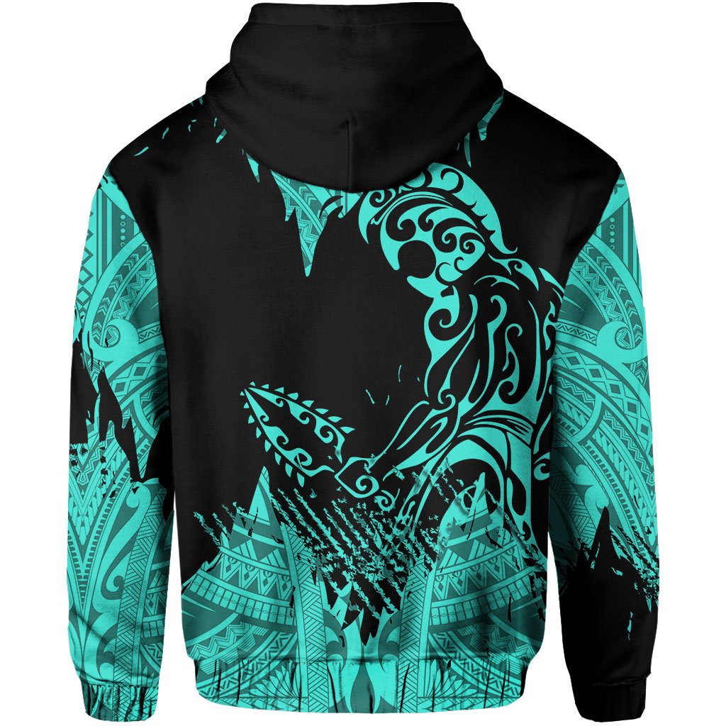 Hawaii Polynesian Hoodie Zip Warrior Ikaika Benjamin Style Turquoise - Polynesian Pride