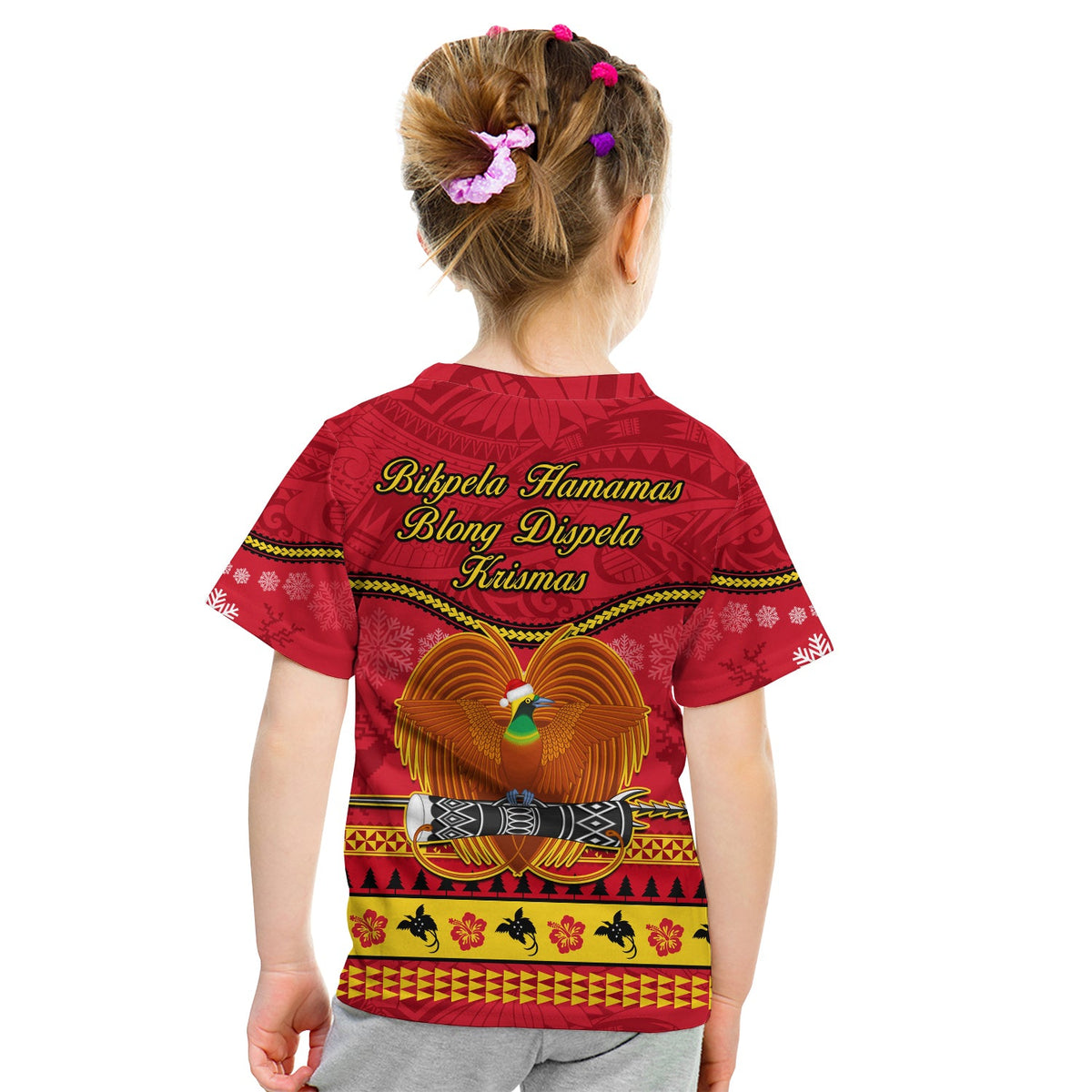 Papua New Guinea Christmas T Shirt KID Bird Of Paradise Bikpela Hamamas Blong Dispela Krismas LT14 - Polynesian Pride