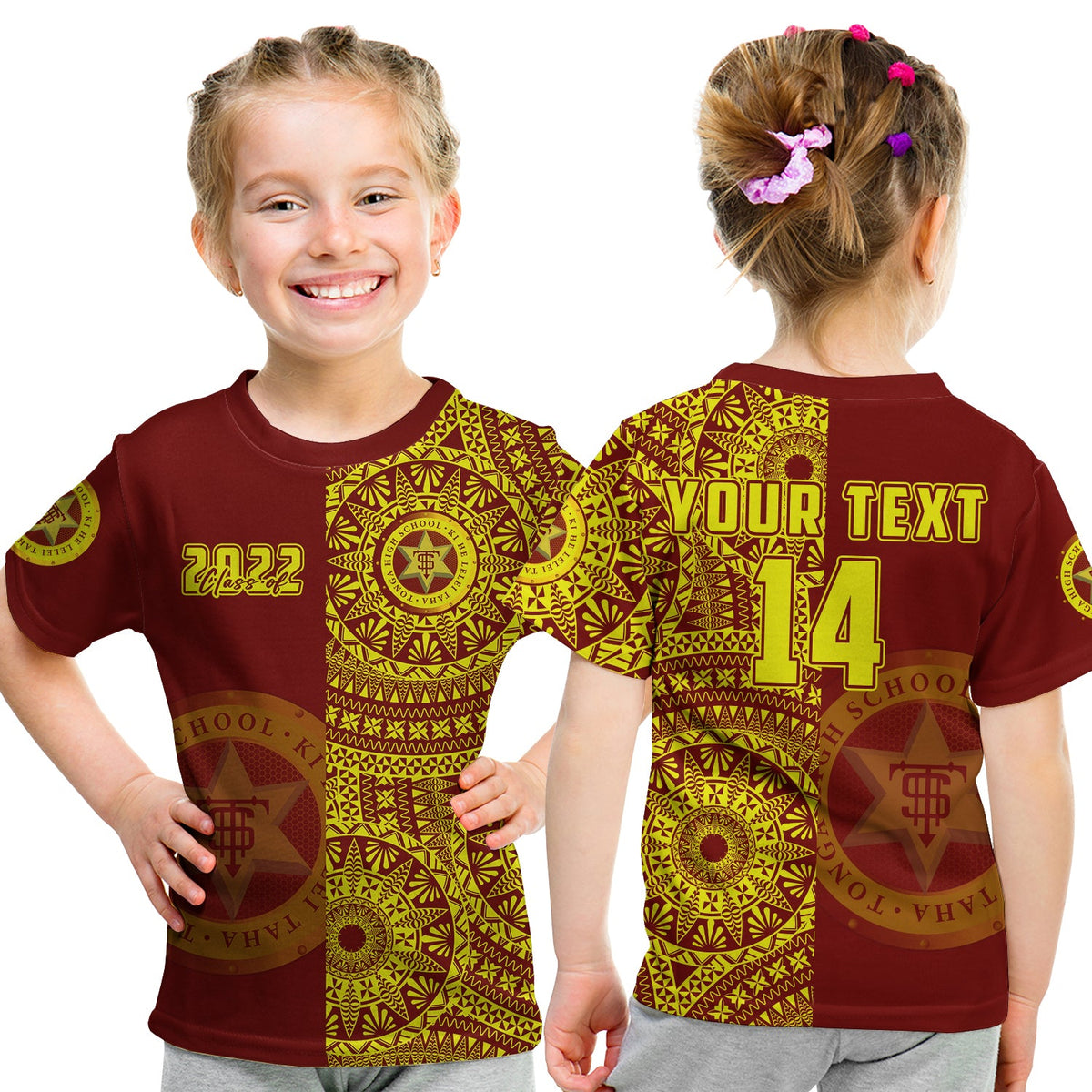 (Custom Text and Number) Tonga High School T Shirt Class of Year Tongan Ngatu Pattern LT14 Kid Red - Polynesian Pride