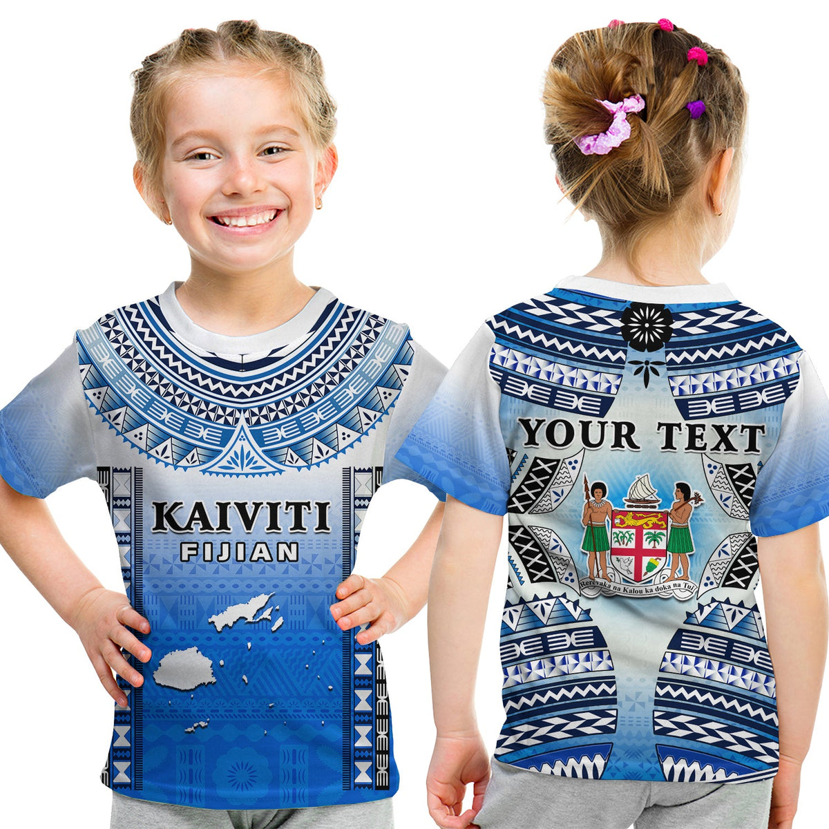 Personalised Fiji T Shirt KID Kaiviti Fijian Special Tapa Pattern LT14 Youth XL Size14 - Polynesian Pride