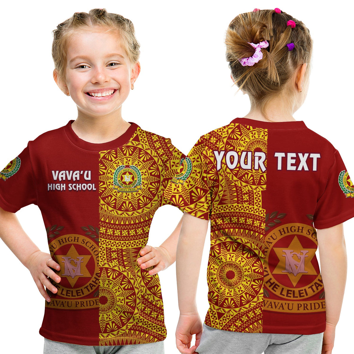 Custom Tonga Vavau High School T Shirt Tongan Ngatu Pattern LT14 Kid Red - Polynesian Pride