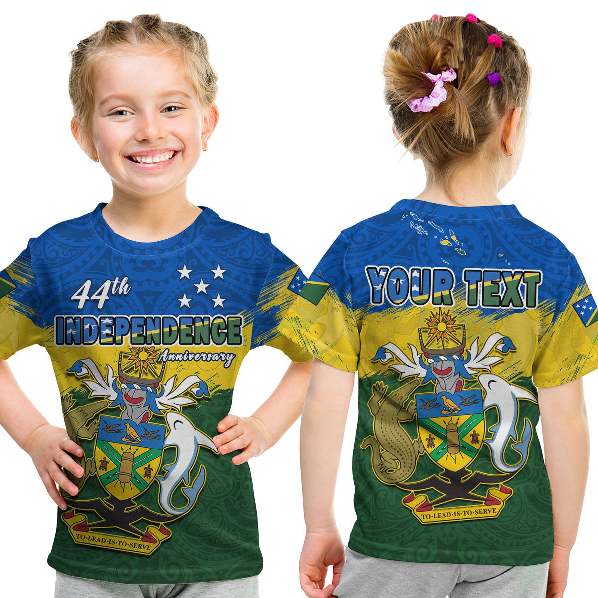 Custom Solomon Islands T Shirt Happy 44th Independence Anniversary Polynesian Pattern LT14 Kid Blue - Polynesian Pride