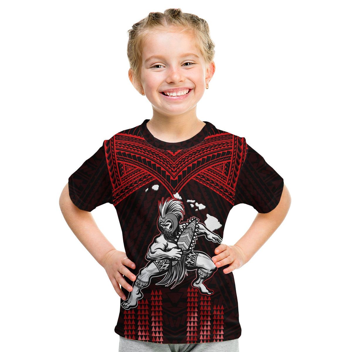 (Custom Personalised) Hawaii T Shirt KID Hawaiian Warrior With Weapon Polynesian Ver.05 LT14 Youth XL Size14 - Polynesian Pride