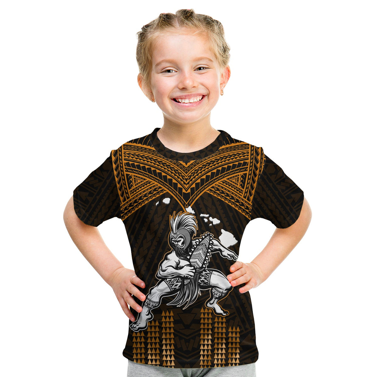 (Custom Personalised) Hawaii T Shirt KID Hawaiian Warrior With Weapon Polynesian Ver.07 LT14 Youth XL Size14 - Polynesian Pride