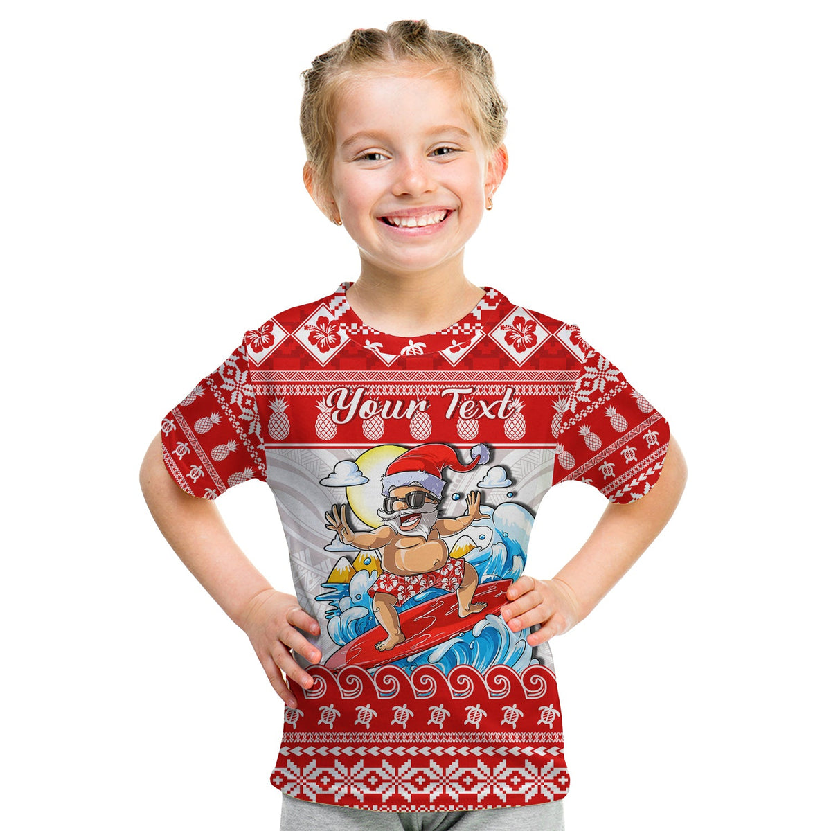 Custom Personalised Hawaii Christmas T Shirt KID Surfing Santa Mele Kalikimaka Polynesian LT14 - Polynesian Pride